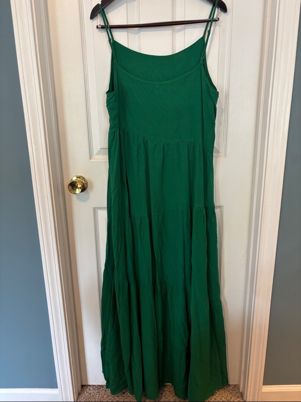 Green Maxi Slip Dress - Sleeveless Summer Dress. Asymmetrical tiered. Size XL - Picture 4 of 6